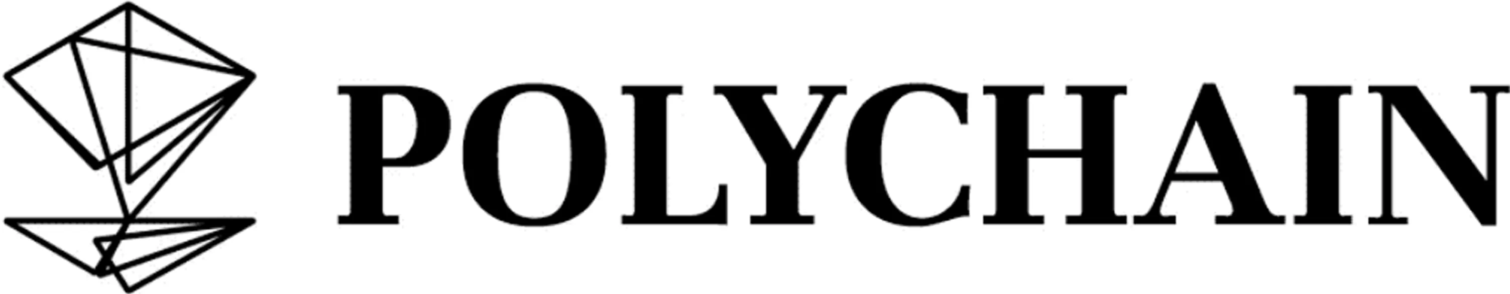 Black geometric polygonal logo next to the word POLYCHAIN in capital letters.