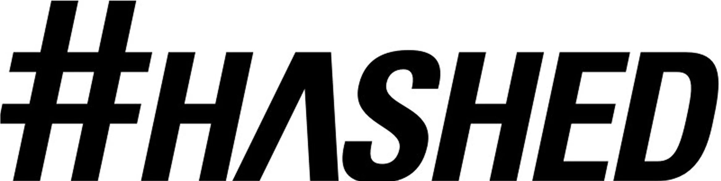 Black hashtag symbol followed by the word HASHED in bold uppercase letters.